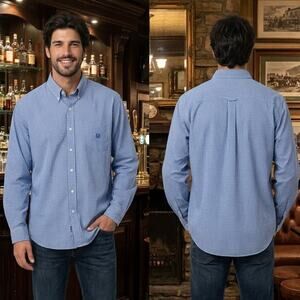 Chaps Blue White Check Long Sleeve Button Up Shirt Men's XL 50-52